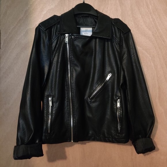 Ivy + Main Jackets & Blazers - Black vegan leather bomber jacket with zippers